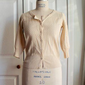 Fletcher by Lyell Cropped Button Front Cardigan Pique Knit Size Medium Natural